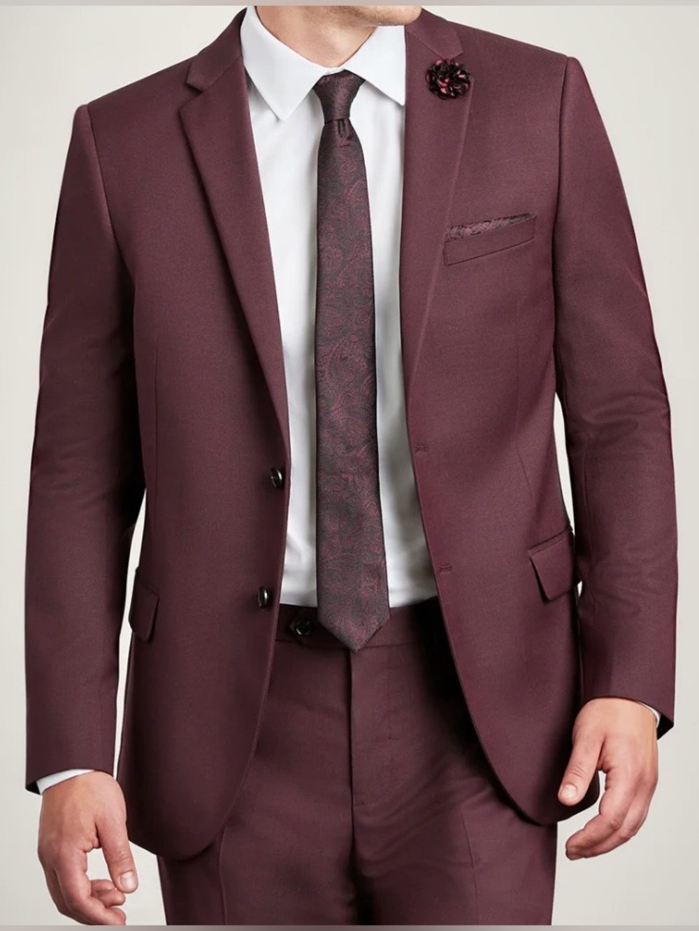 Grafton Men’s Burgundy Slim Fit Suit 34W Maroon Prom Graduation Modern Utility